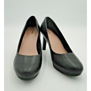 Clarks Adriel Viola Black Leather Platform Dress Shoes Pumps Heels Women's 9.5 M